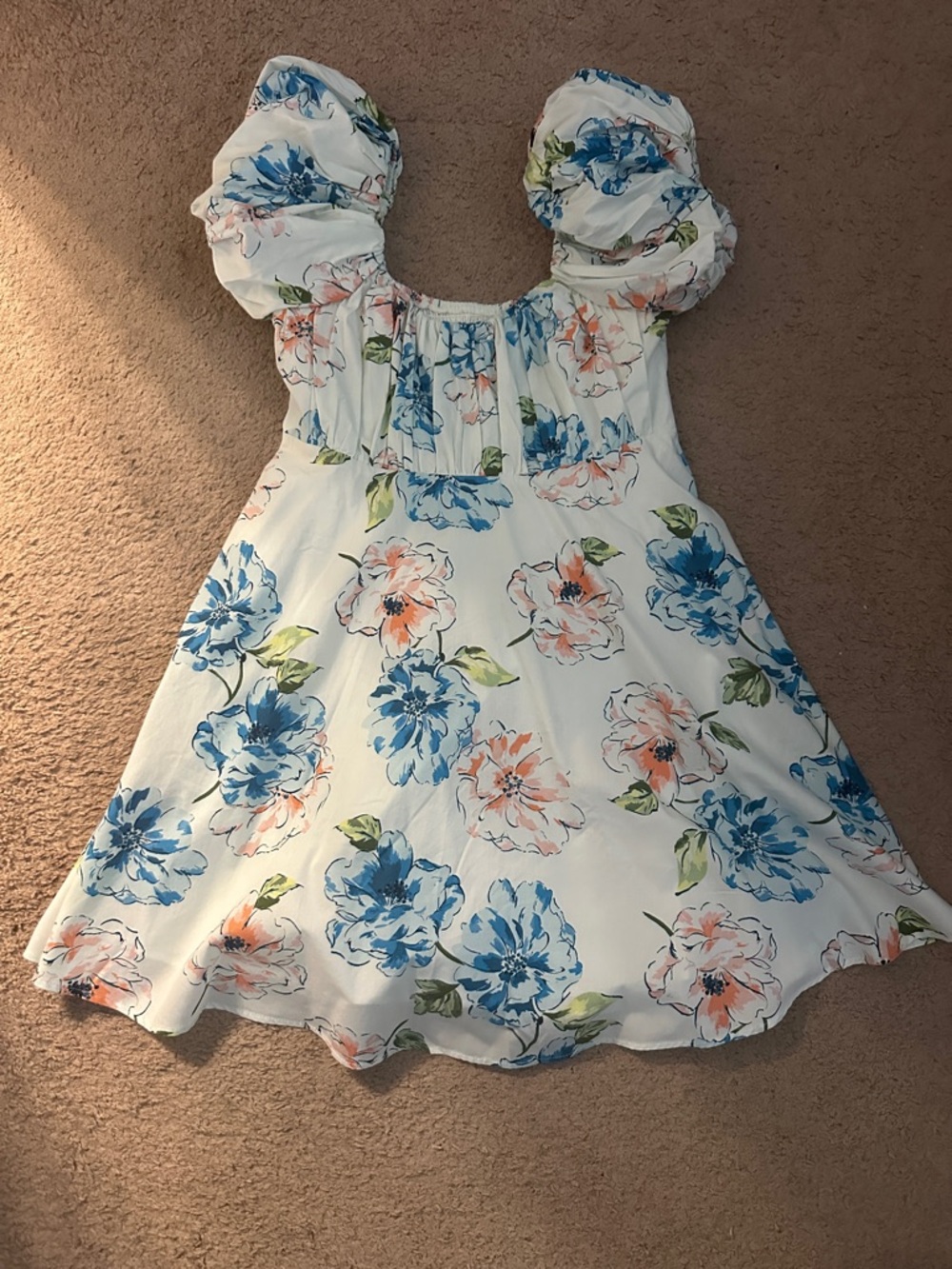 Abercrombie & Fitch White Floral Mini Dress with Blue and Peach Blooms